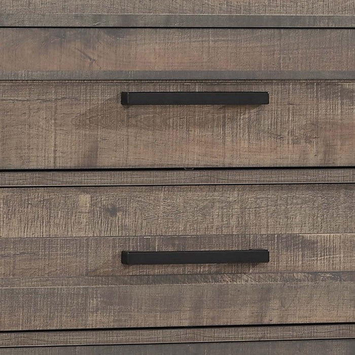 Transitional Style Plank Front Wooden Chest with 5 Drawers, Brown
