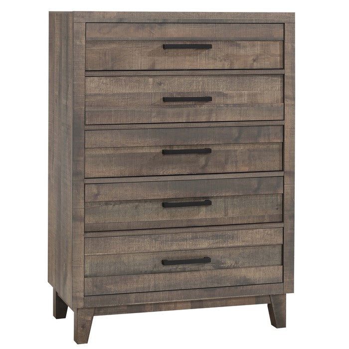Transitional Style Plank Front Wooden Chest with 5 Drawers, Brown
