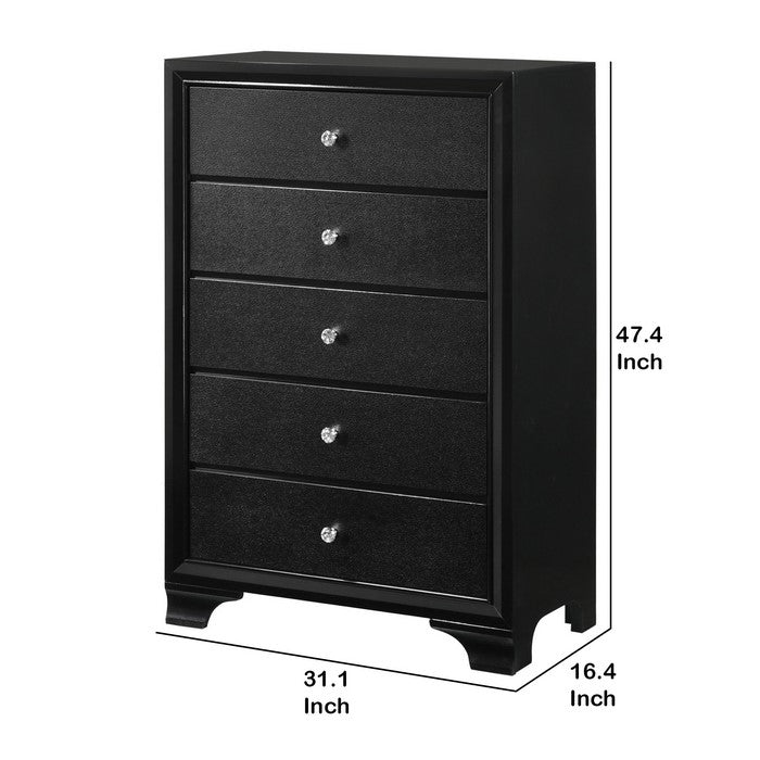 5 Drawer Transitional Chest with Decorative Knobs and Bracket Feet, Black