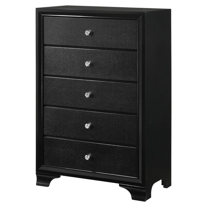 5 Drawer Transitional Chest with Decorative Knobs and Bracket Feet, Black