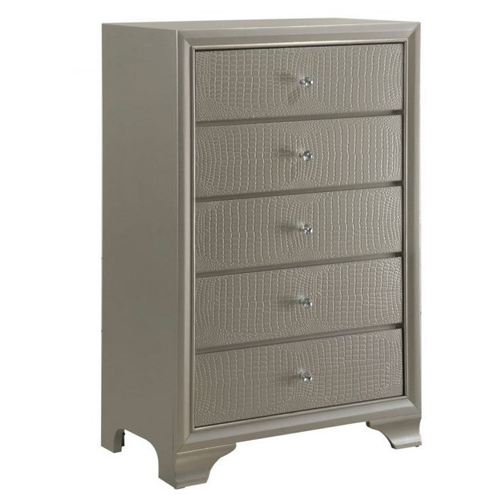 5 Drawer Chest with Decorative Knobs and Bracket Feet, Champagne