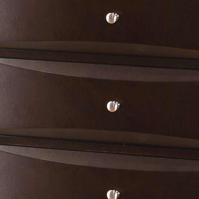 5 Drawer Transitional Chest with Metal Knobs, Cherry Brown