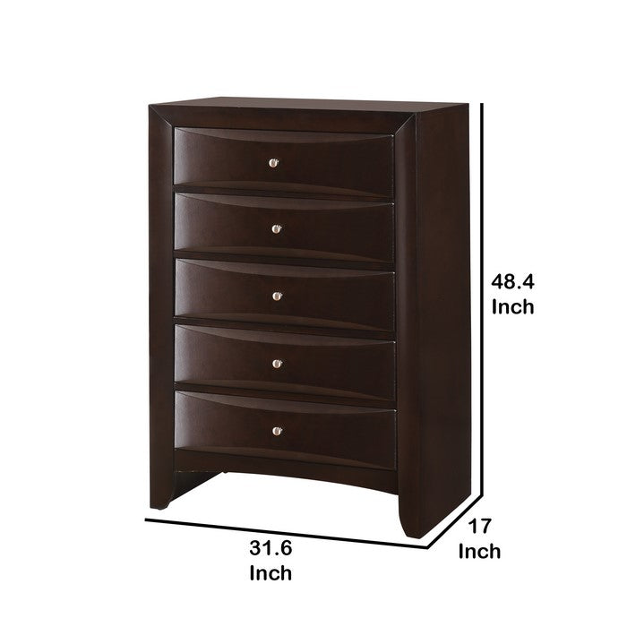 5 Drawer Transitional Chest with Metal Knobs, Cherry Brown