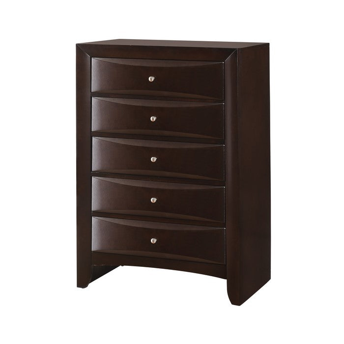 5 Drawer Transitional Chest with Metal Knobs, Cherry Brown