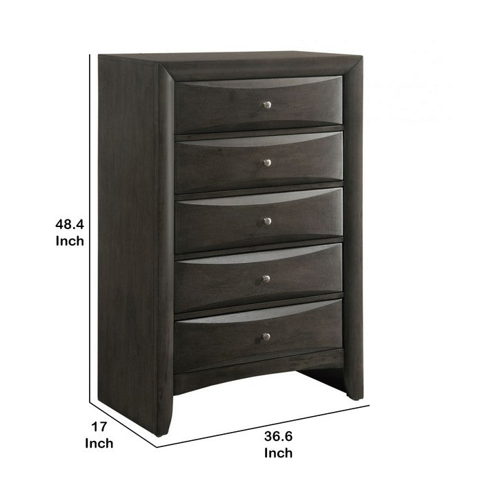 5 Drawer Transitional Style Chest with Metal Knobs, Gray