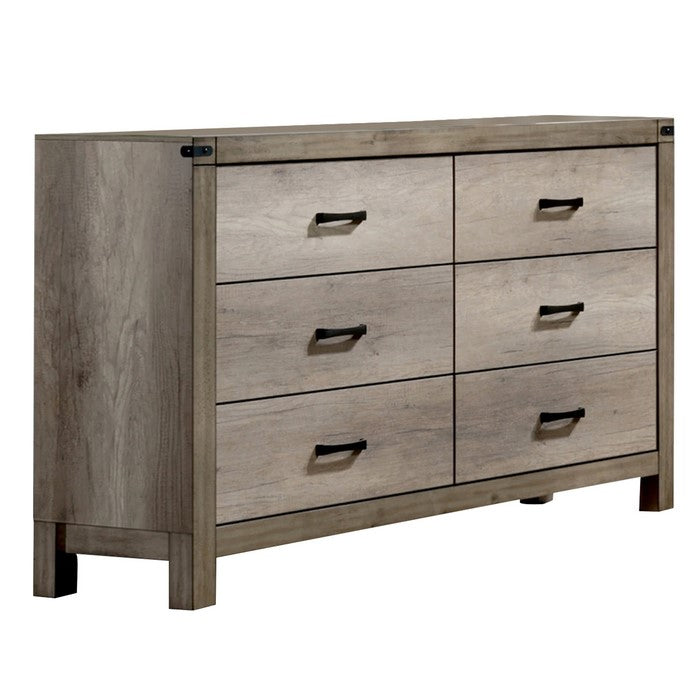 6 Drawer Dresser with Metal Pulls and Block Legs, Light Brown