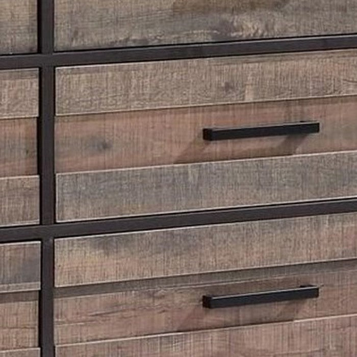 2 Tone Plank Front Wooden Dresser with 6 Drawers, Brown
