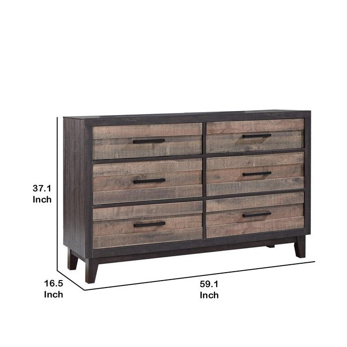 2 Tone Plank Front Wooden Dresser with 6 Drawers, Brown