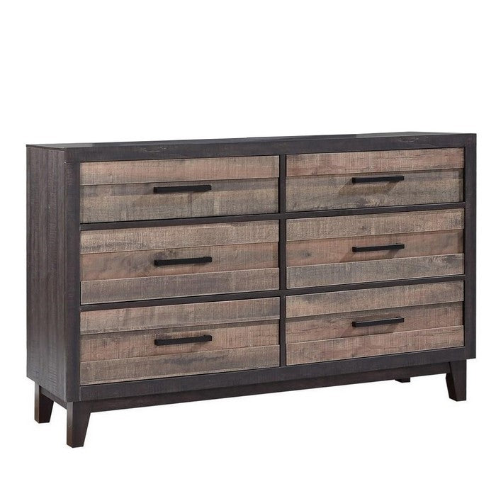2 Tone Plank Front Wooden Dresser with 6 Drawers, Brown