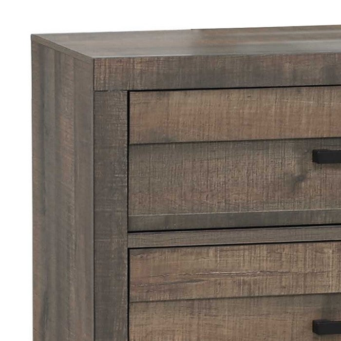 Transitional Style Plank Front Wooden Dresser with 6 Drawers, Brown