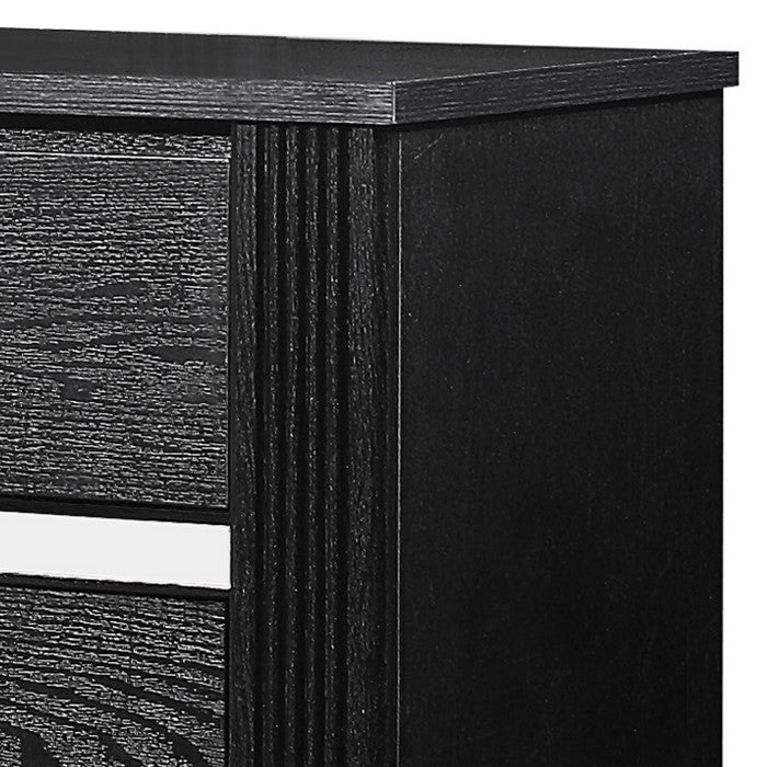 7 Drawer Wooden Dresser with Metal Handles and Mirror Trim, Black