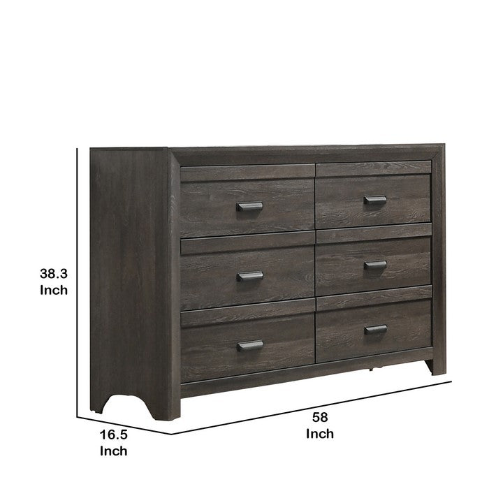 6 Drawer Wooden Dresser with Metal Pulls and Arched Base, Gray