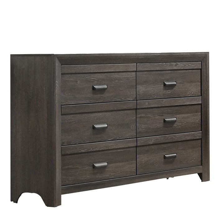 6 Drawer Wooden Dresser with Metal Pulls and Arched Base, Gray