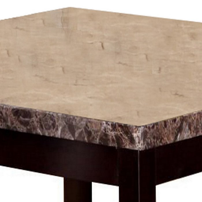 Counter Height Table with Faux Stone Tabletop and Tapered Legs, Brown