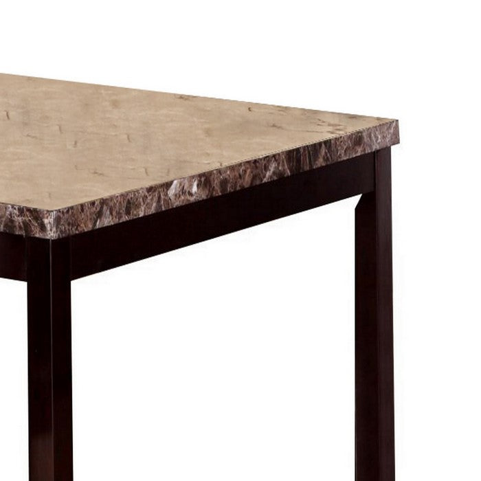 Counter Height Table with Faux Stone Tabletop and Tapered Legs, Brown