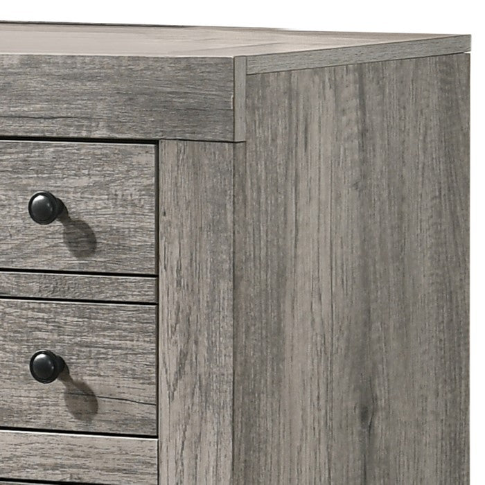 Transitional Style Wooden Dresser with Bar Handles and Grain Details, Gray