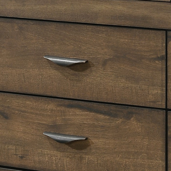 Transitional 8 Drawer Dresser with Metal Handles and Grain Details, Brown