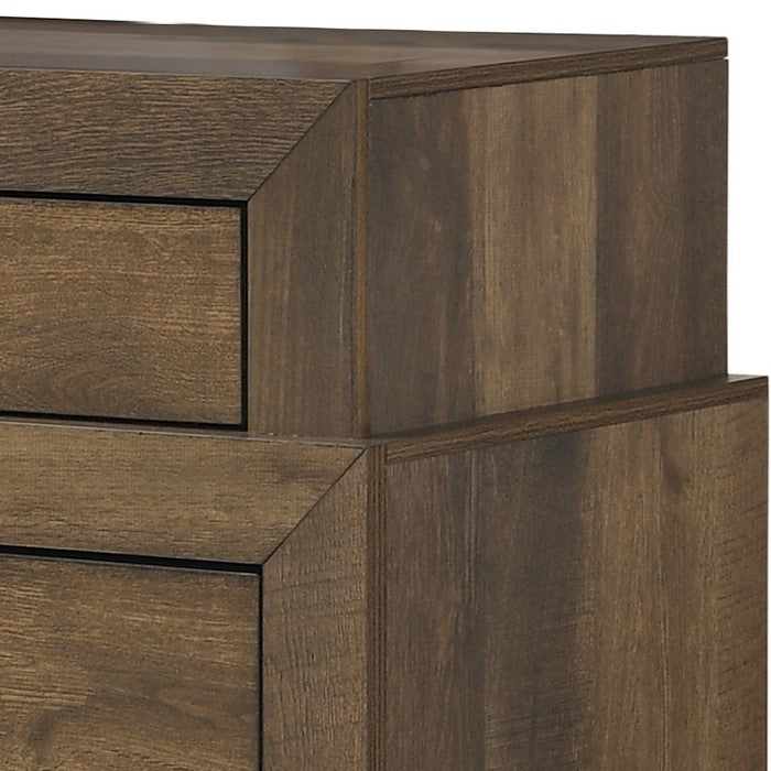 Transitional 8 Drawer Dresser with Metal Handles and Grain Details, Brown