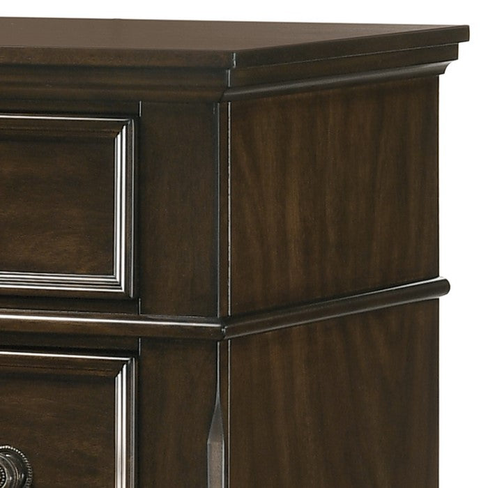 6 Drawer Traditional Style Chest with Knobs and Bun Feet, Brown