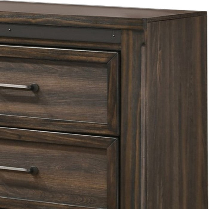 Farmhouse 6 Drawer Dresser with Metal Accents and Chamfered Legs, Brown