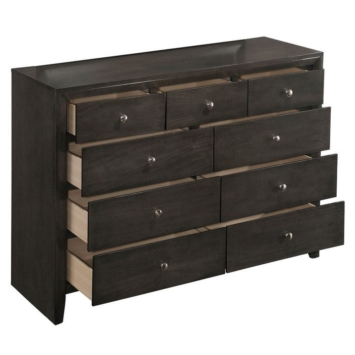 9 Drawer Dresser with Metal Knobs and Chamfered Feet, Gray