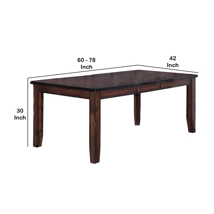 Rectangular Extendable Wooden Dining Table with Block Legs, Brown