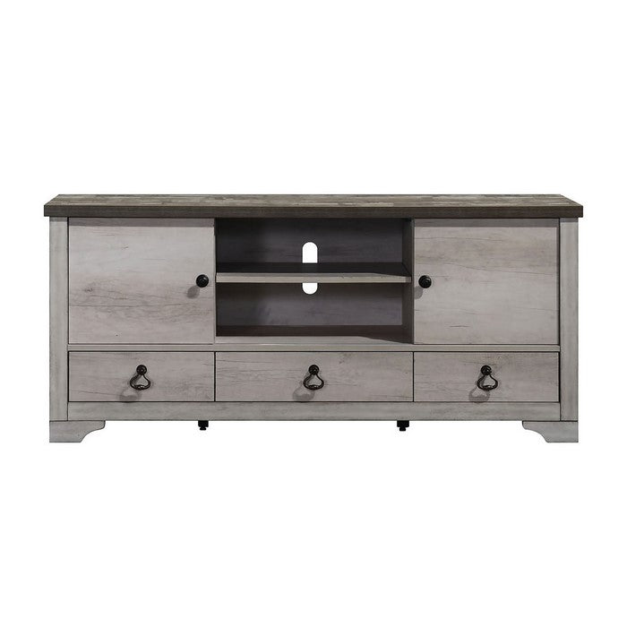3 Drawer Media Chest with 2 Doors and Open Shelves, Brown and Beige