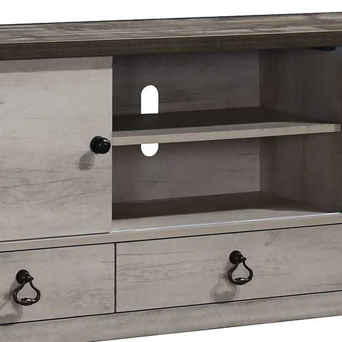 3 Drawer Media Chest with 2 Doors and Open Shelves, Brown and Beige