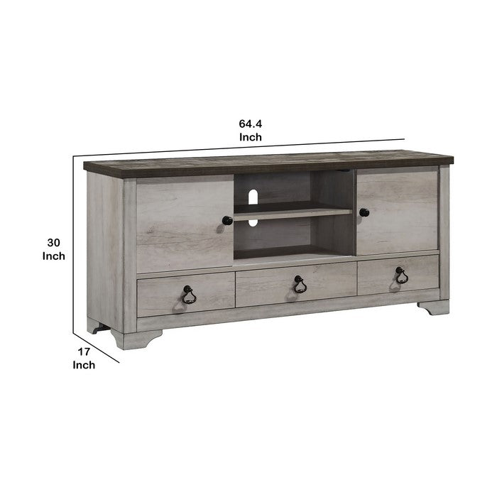 3 Drawer Media Chest with 2 Doors and Open Shelves, Brown and Beige