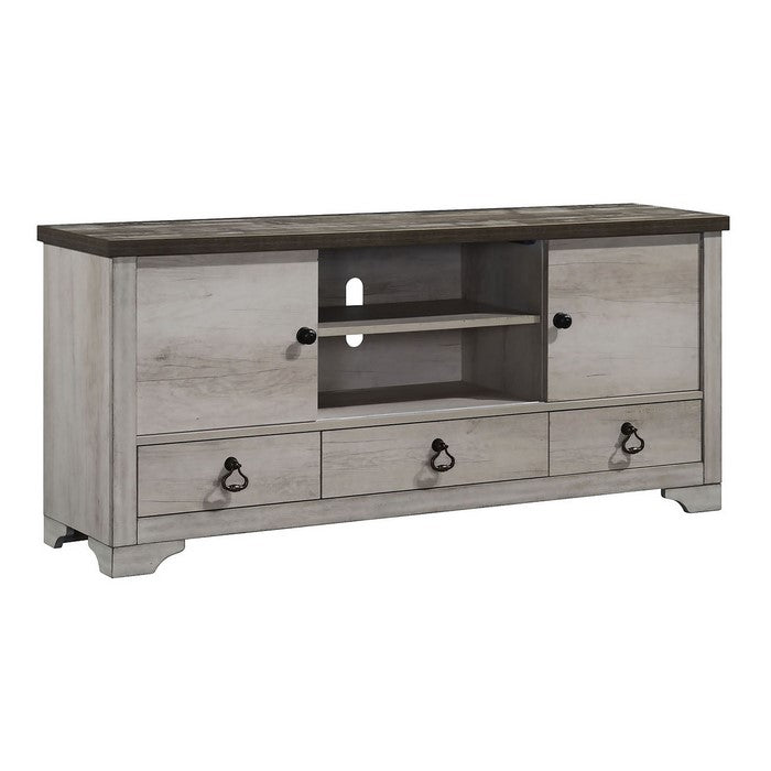3 Drawer Media Chest with 2 Doors and Open Shelves, Brown and Beige