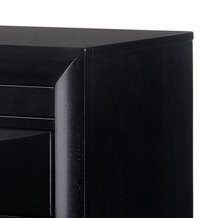 2 Drawer Transitional Nightstand with 1 Pull Out Tray and Knobs, Black