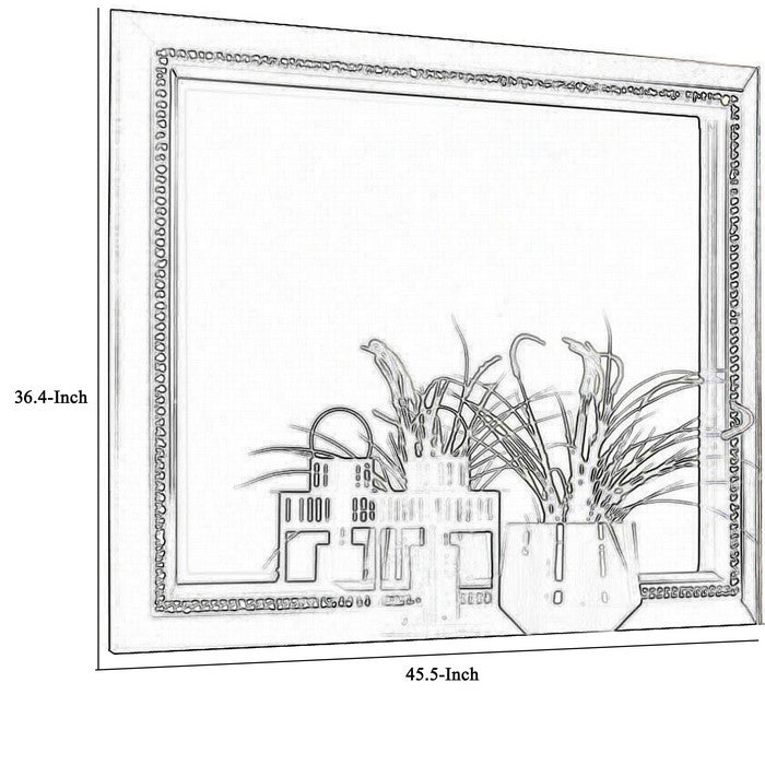 Rectangular Frame Mirror with Faux Crystal Inlay, Dark Gray and Silver