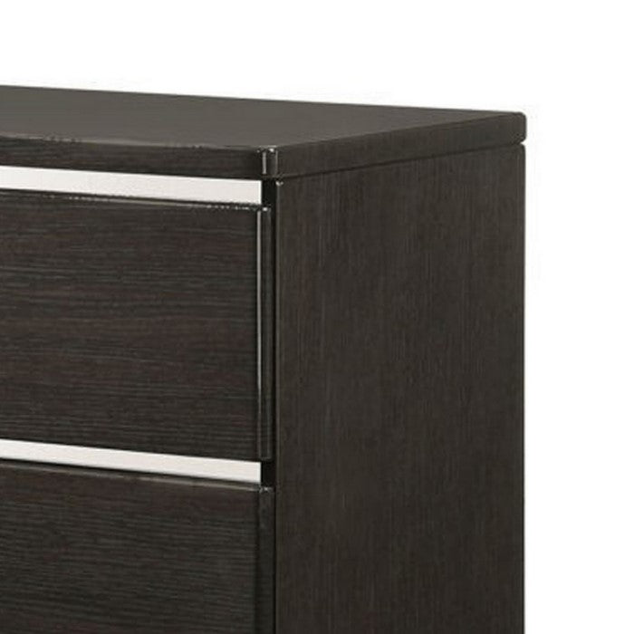 Contemporary Style Nightstand with 2 Drawers and Silver Accents, Black