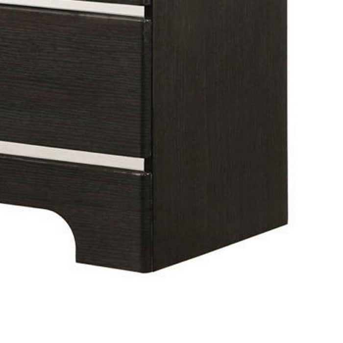 Contemporary Style Nightstand with 2 Drawers and Silver Accents, Black