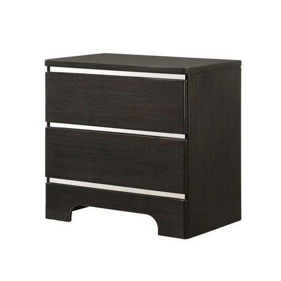 Contemporary Style Nightstand with 2 Drawers and Silver Accents, Black