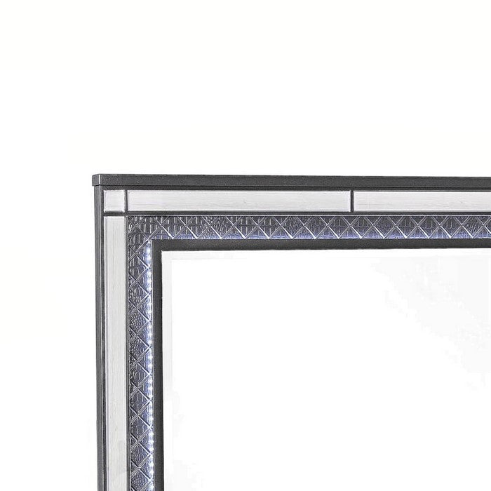 LED Trim Wooden Frame Mirror with Diamond Pattern, Gray and Silver