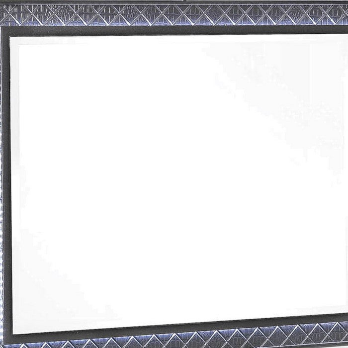 LED Trim Wooden Frame Mirror with Diamond Pattern, Gray and Silver