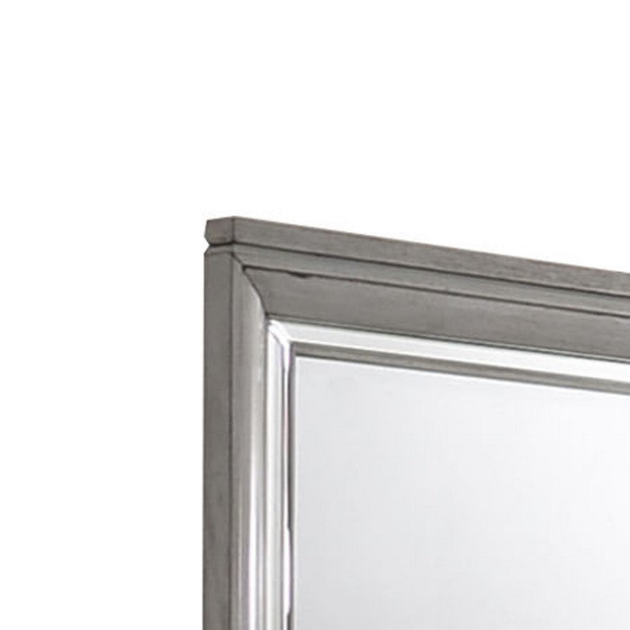 Contemporary Style Rectangular Wooden Mirror with Beveled Edge, Gray