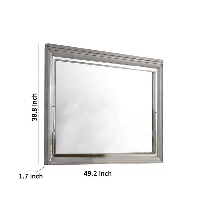 Contemporary Style Rectangular Wooden Mirror with Beveled Edge, Gray
