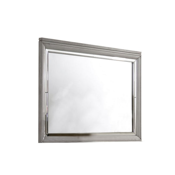 Contemporary Style Rectangular Wooden Mirror with Beveled Edge, Gray
