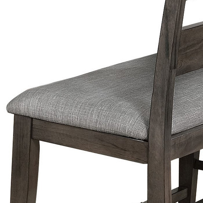 Transitional Ladder Style High Back Bench with Fabric Padded Seating, Gray