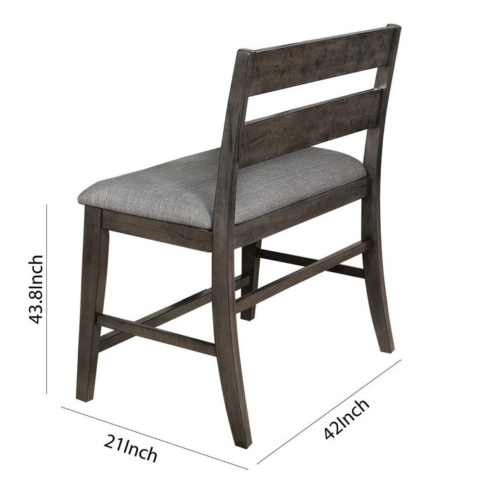 Transitional Ladder Style High Back Bench with Fabric Padded Seating, Gray