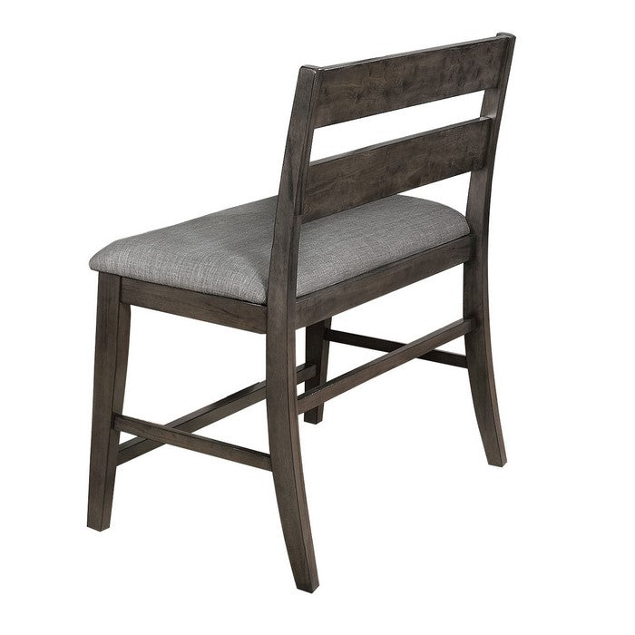 Transitional Ladder Style High Back Bench with Fabric Padded Seating, Gray