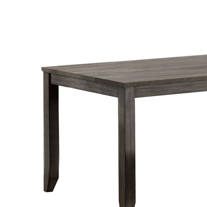 Wooden Dining Table with Textured Details and Chamfered Feet, Gray