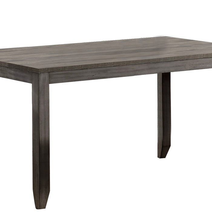 Wooden Dining Table with Textured Details and Chamfered Feet, Gray