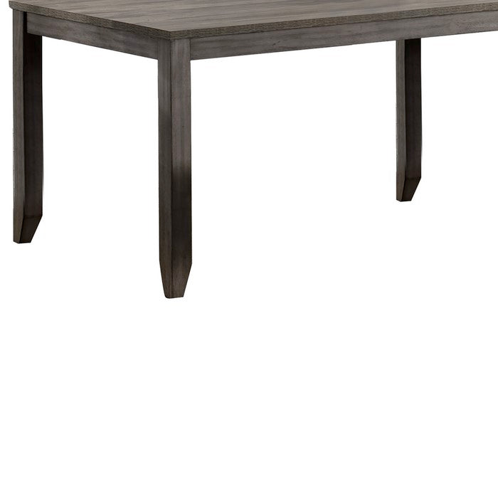 Wooden Dining Table with Textured Details and Chamfered Feet, Gray