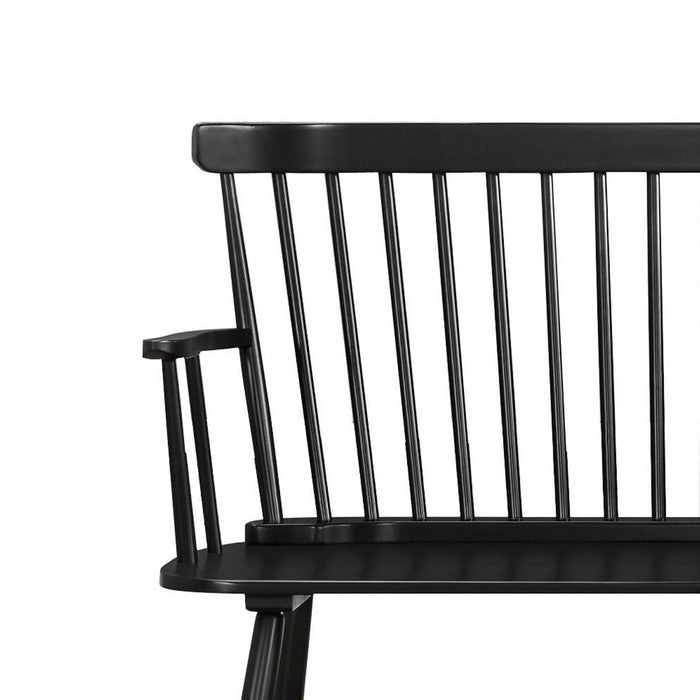 Transitional Style Curved Design Spindle Back Bench with Splayed Legs,Black