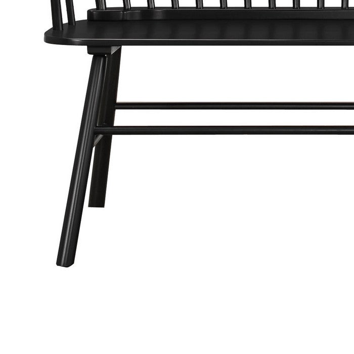 Transitional Style Curved Design Spindle Back Bench with Splayed Legs,Black