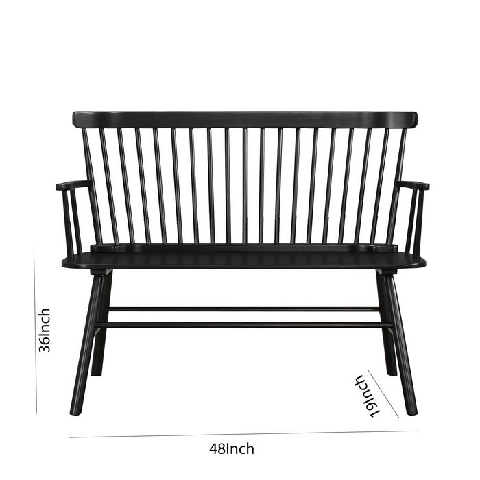 Transitional Style Curved Design Spindle Back Bench with Splayed Legs,Black