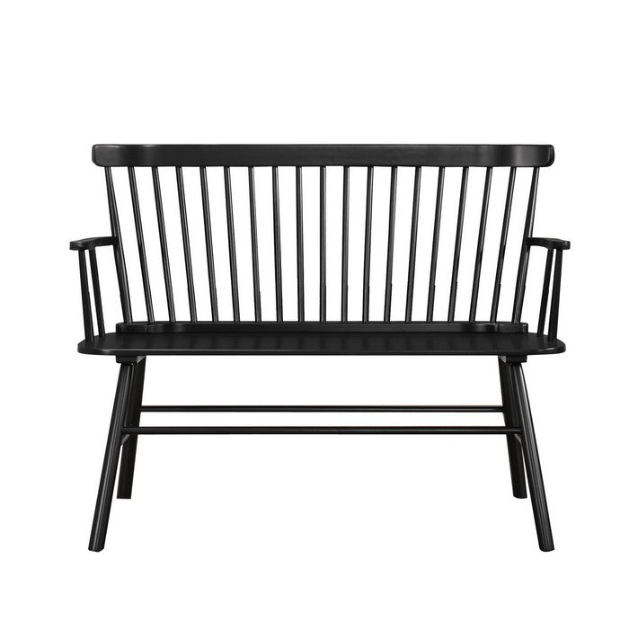 Transitional Style Curved Design Spindle Back Bench with Splayed Legs,Black